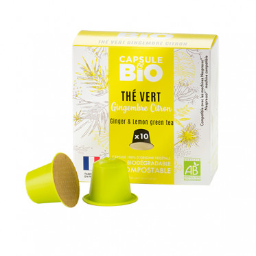 Capsules Nespresso compatible sans aluminium sans plastique - Thé Vert Gingembre Citron Bio - 10 capsules