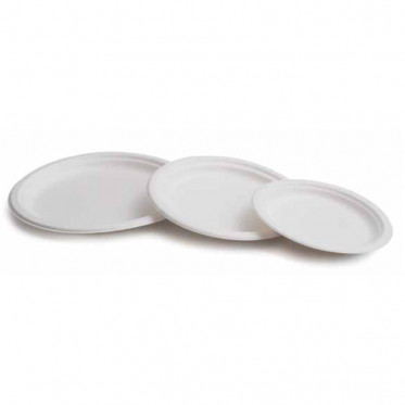Assiette ronde 16 cm en pulpe de canne à sucre biodégradable - par 50