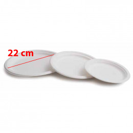 Grande Assiette en Pulpe de Canne à Sucre 22 cm Blanche - 50 assiettes