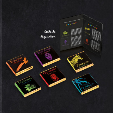 Coffret Voisin Grandes Origines chocolat noir - 6 parfums - 36 carrés - 180 gr