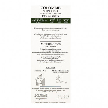 Dosette ESE Cafés Richard Colombie Supremo - 25 dosettes emballées individuellement