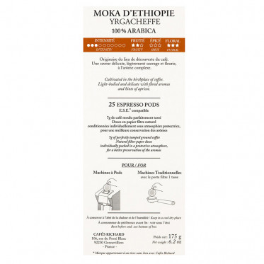 Dosette ESE Cafés Richard Moka Ethiopie Yrgacheffe - 25 dosettes emballées individuellement