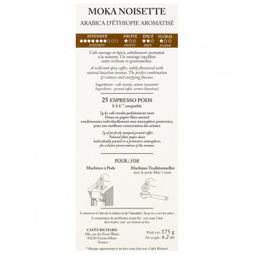 Dosette ESE Cafés Richard Moka Noisette - 25 dosettes emballées individuellement