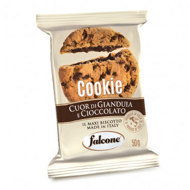 Maxi Cookie Coeur fondant Gianduja et Chocolat Lait - Falcone - Carton de 40 pièces