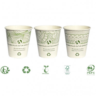 Gobelet en Carton 10 cl Compostable sans Film Plastique - 100 gobelets