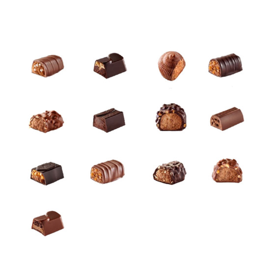Ballotin de 30 chocolats Révillon : Assortiment de 13 recettes Noir et Lait - 310 gr