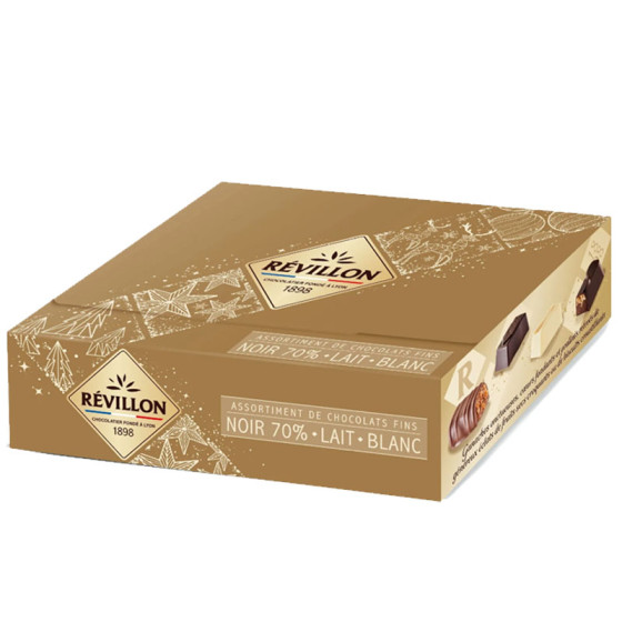 Ballotin de 46 chocolats Révillon : Assortiment de 15 recettes Noir, Lait, Blanc - 475 gr