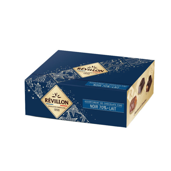 Ballotin de 30 chocolats Révillon : Assortiment de 13 recettes Noir et Lait - 310 gr