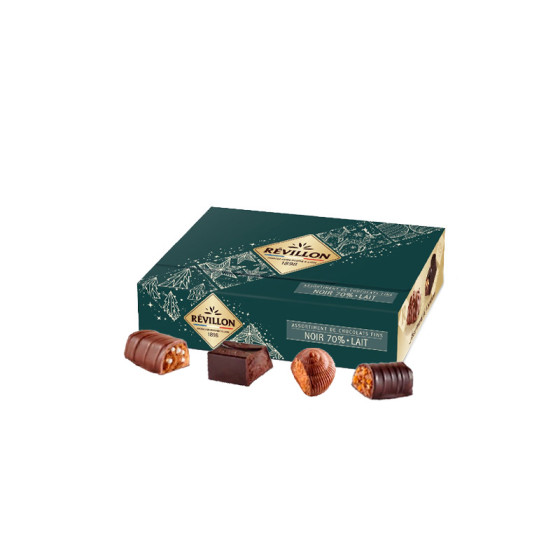 Ballotin de 8 chocolats Révillon : Assortiment de 8 recettes Noir et Lait - 80 gr