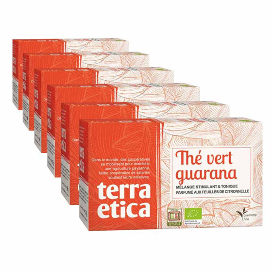 Thé Vert Bio Terra Ética Guarana Citronnelle Sri Lanka - 6 boites - 120 sachets