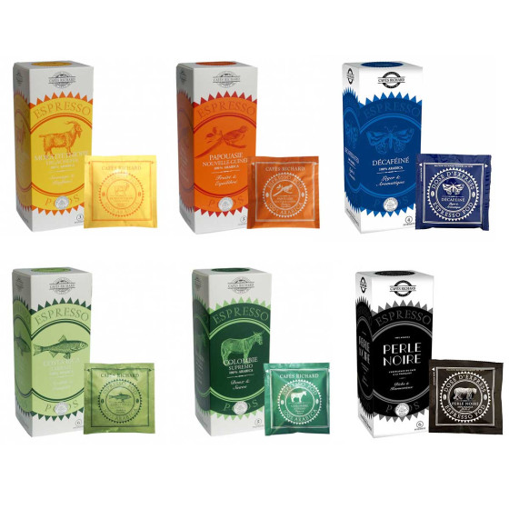 Coffret de Dosette ESE Cafés Richard - Coffret en bois de 6 variétés - 36 dosettes emballées individuellement