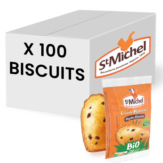Mini Madeleine Bio St Michel Pépites de Chocolat - 100 madeleines emballées individuellement