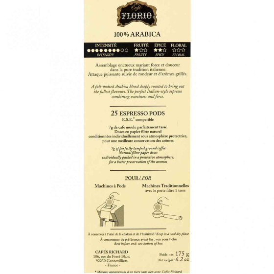 Dosette ESE Cafés Richard Florio 100% Arabica - 3 boites - 75 dosettes emballées individuellement