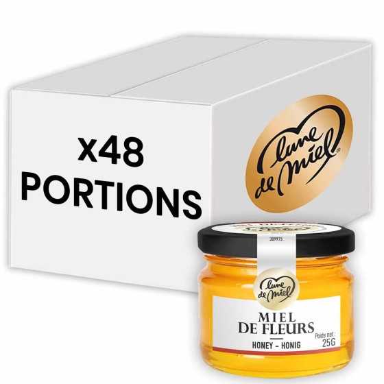 Miel Liquide Lune de Miel - Mini pot en verre de miel de Fleurs - 48 x 25 gr