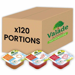 Confiture Valade Assortiment Allégée en sucre 20 gr - Abricot, Fraise, Groseille - 120 barquettes