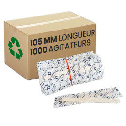 Spatule en bois - Touillette 105 mm - 1000 spatules emballées individuellement