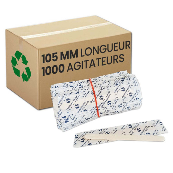 Spatule en bois - Touillette 105 mm - 1000 spatules emballées individuellement