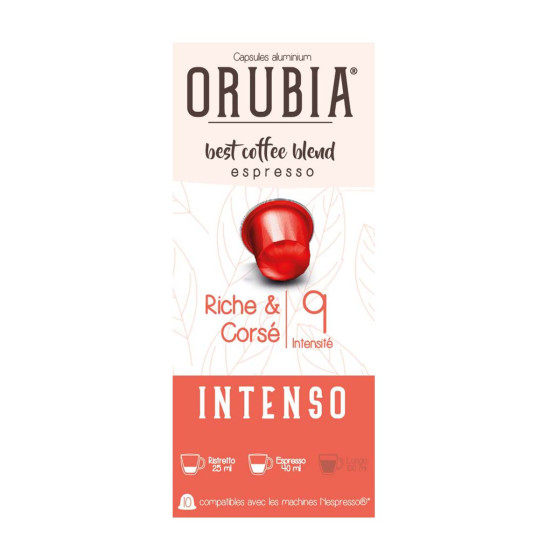 Capsule Nespresso Compatible Café Orubia Intenso 50% Arabica Intensité 9 - 10 capsules