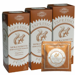 Dosette ESE Cafés Richard Moka Noisette - 3 boites - 75 dosettes emballées individuellement