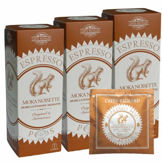 Dosette ESE Cafés Richard Moka Noisette - 3 boites - 75 dosettes emballées individuellement