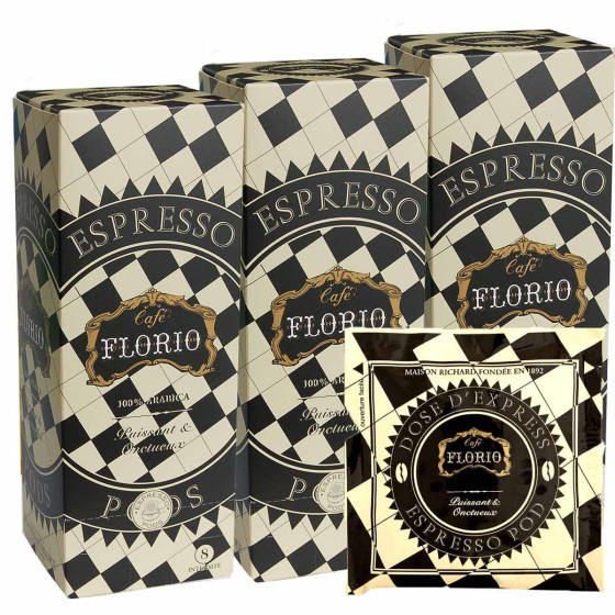 Dosette ESE Cafés Richard Florio 100% Arabica - 3 boites - 75 dosettes emballées individuellement