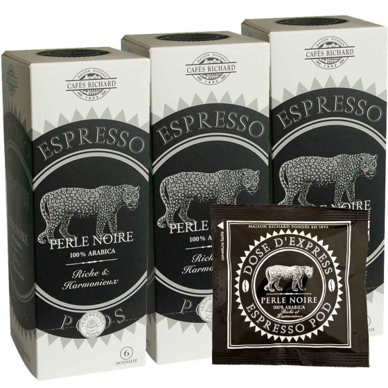 Dosette ESE Cafés Richard Perle Noire 100% Arabica - 3 boites - 75 dosettes emballées individuellement