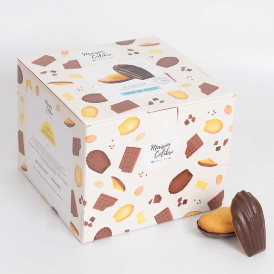 Madeleine Noix de Coco Maison Colibri Coque Chocolat Noir - 30 madeleines emballées individuellement