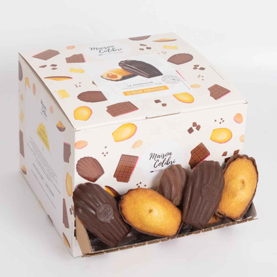 Madeleine Cœur Orange Maison Colibri Coque Chocolat Noir - 30 madeleines emballées individuellement