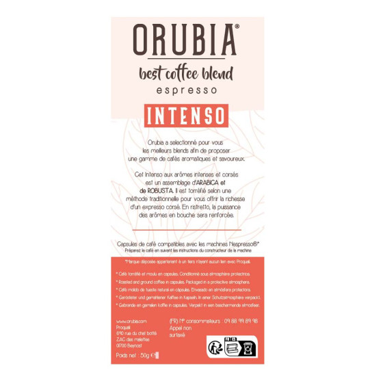 Capsule Nespresso Compatible Café Orubia Intenso 50% Arabica Intensité 9 - 600 capsules + 60 capsules Offertes