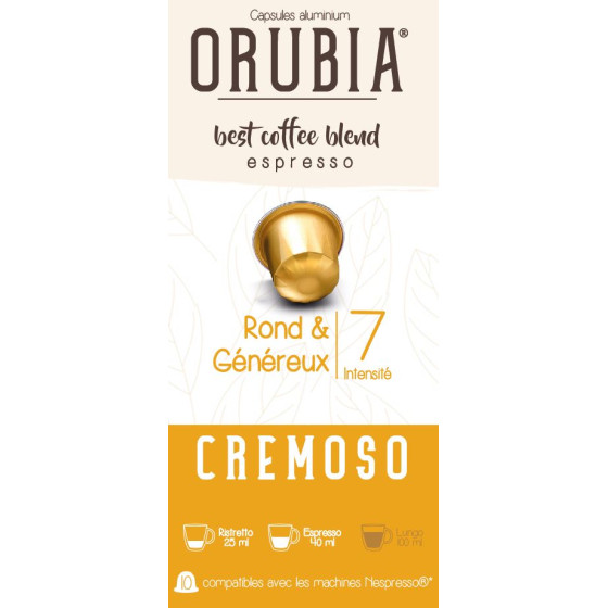 Capsule Nespresso Compatible Café Orubia Cremoso 100% Arabica Intensité 7 - 600 capsules + 60 capsules Offertes