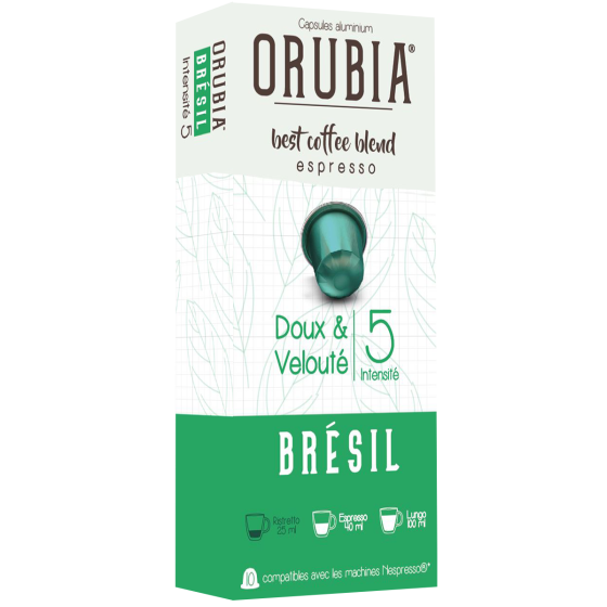 Capsule Nespresso Compatible Café Orubia Brésil 100% Arabica Intensité 5 - 10 capsules