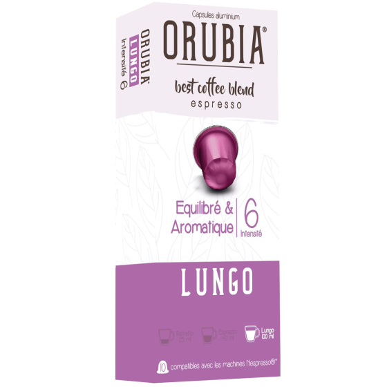 Capsule Nespresso Compatible Café Orubia Lungo 100% Arabica Intensité 6 - 10 capsules