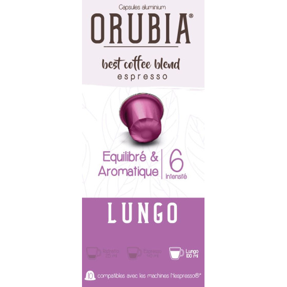 Capsule Nespresso Compatible Café Orubia Lungo 100% Arabica Intensité 6 - 10 capsules