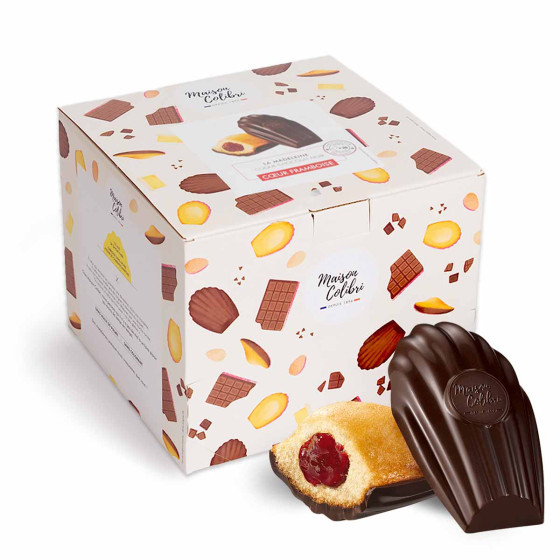 Madeleine Cœur Framboise Maison Colibri Coque Chocolat Noir - 30 madeleines emballées individuellement