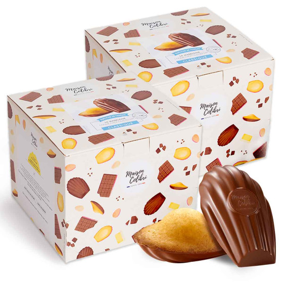 Madeleine Nature Maison Colibri Coque Chocolat au Lait - 2 boites - 60 madeleines emballées individuellement