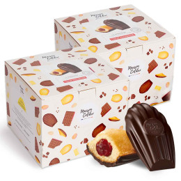 Madeleine Cœur Framboise Maison Colibri Coque Chocolat Noir - 2 boites - 60 madeleines emballées individuellement
