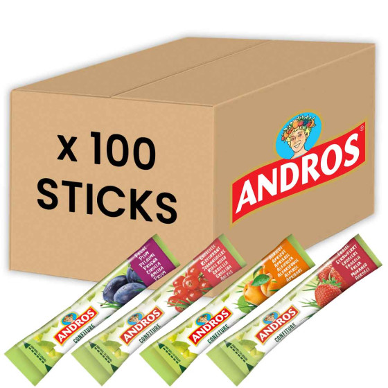 Confiture Andros Assortiment 4 Parfums 20 gr - Carton de 100 sticks
