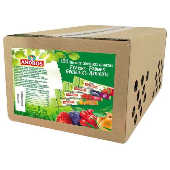 Confiture Andros Assortiment 4 Parfums 20 gr - Carton de 100 sticks