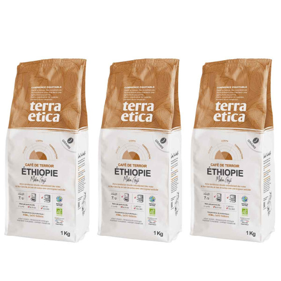 Café en Grains Bio Terra Etica Éthiopie Moka Guji - 3 paquets - 3 Kg