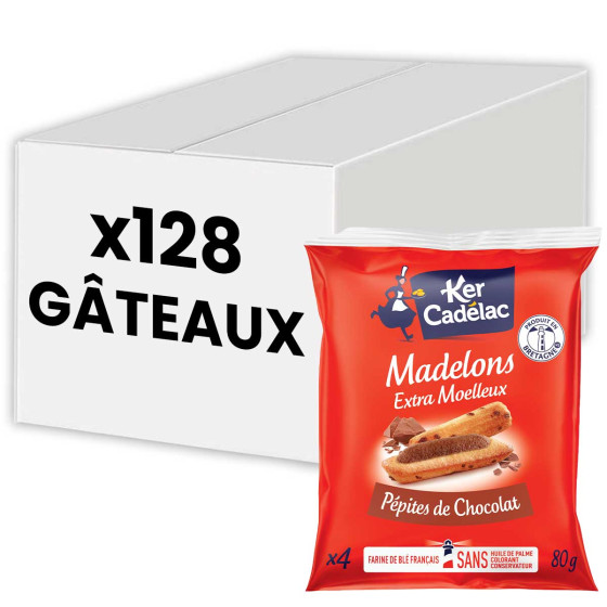 Madeleine longue Ker Cadélac aux Pépites de Chocolat - 32 paquets - 128 madeleines