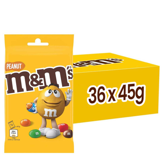 M&M's Peanut Billes à la cacahuète enrobées de chocolat au lait 45 gr - Carton de 36 paquets