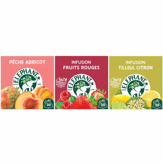 Pack Découverte Infusion fruitées Éléphant - 3 variétés - 60 sachets
