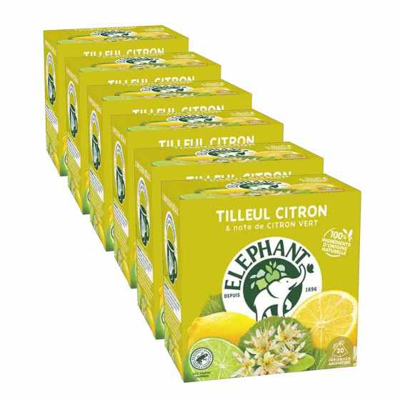 Infusion Éléphant Tilleul Citron et Citron Vert - 6 boites - 120 sachets pyramide