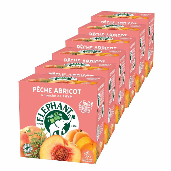 Infusion Éléphant Pêche Abricot Thym - 6 boites - 120 sachets pyramide