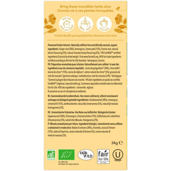 Infusion Bio Pukka Citron, Gingembre et Miel de Manuka - 4 boites - 80 sachets