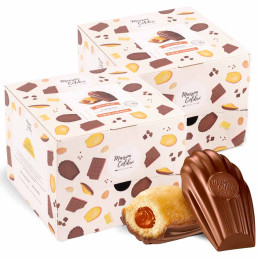 Madeleine Cœur Caramel beurre salé Maison Colibri Coque Chocolat Lait - 2 boites - 60 madeleines emballées individuellement