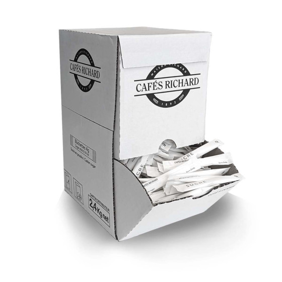 Sucre Blanc Cafés Richard - Boîte distributrice 750 bûchettes blanches