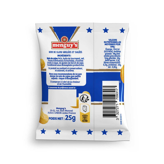 Noix de Cajou Grillées et salées Menguy's - 50 paquets de 25 gr
