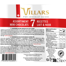 Napolitains Villars pur chocolat Suisse - Assortiment de 425 mini chocolat Noir et Lait 7 recettes - 2,5 Kg