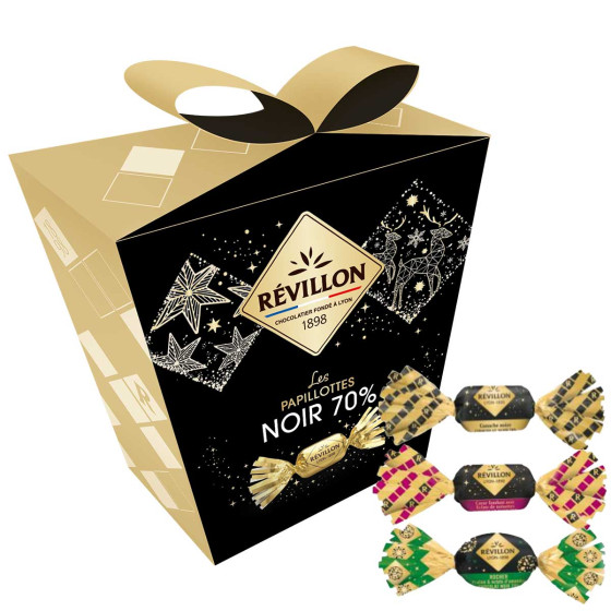 Pochette cadeaux de papillotes Révillon Chocolat noir 70% - 300 gr